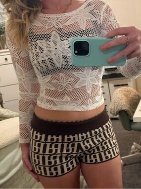 Princess Polly White Floral Crochet Long Sleeve Top